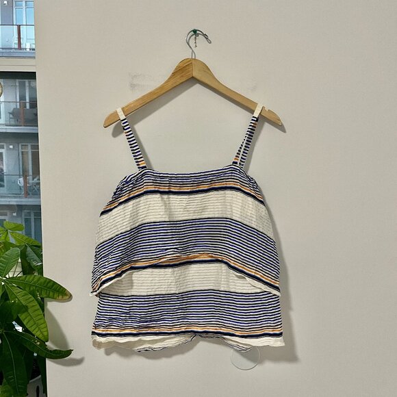 Tanya Taylor Blue & White Stripe Flowy Tank Blouse Size 0 - Picture 1 of 7